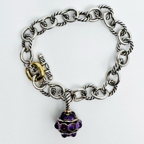 David Yurman Oval Link Charm Bracelet With Amethyst And Gold - Picture 3 of 8